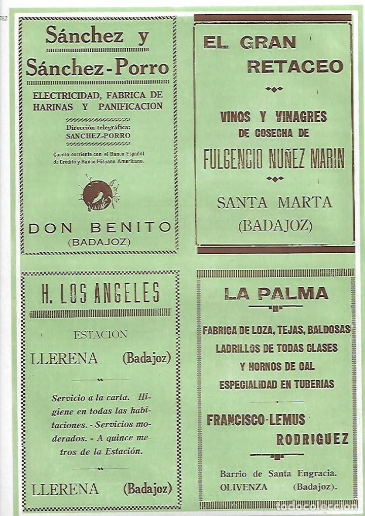 Collezionismo: A&Ntilde;O 1927 PUBLICIDAD SANCHEZ PORRO HARINAS DON BENITO BADAJOZ HOTEL LOS ANGELES ESTACION LLERENA