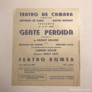 Teatro Romea. Programa de mano. Teatro de camara. Gente perdida. 1951