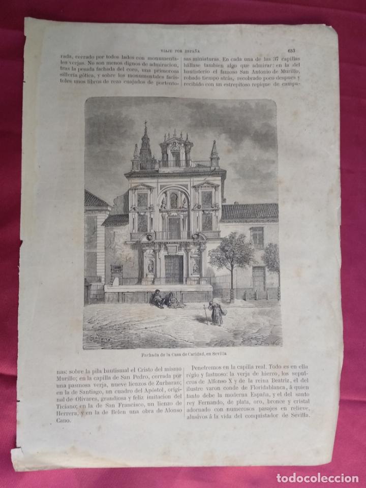 Coleccionismo: GRABADO. FACHADA DE LA CASA DE CARIDAD EN SEVILLA. VIAJE POR ESPA&Ntilde;A. 1878