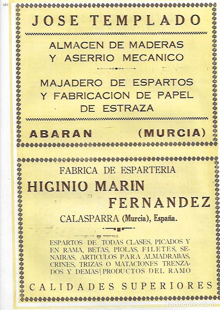 Collecting paper: A&Ntilde;O 1927 PUBLICIDAD JOSE TEMPLADO ESPARTO ESTRAZA ABARAN HIGINIO MARIN FERNANDEZ CALASPARRA MURCIA