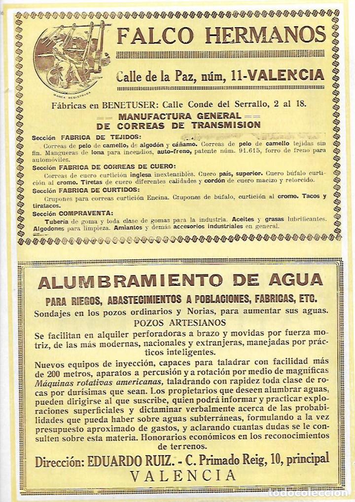 Collectionnisme: A&Ntilde;O 1927 PUBLICIDAD FALCO HERMANOS CORREAS VALENCA ALUMBRAMIENTO AGUA EDUARDO RUIZ RIEGOS