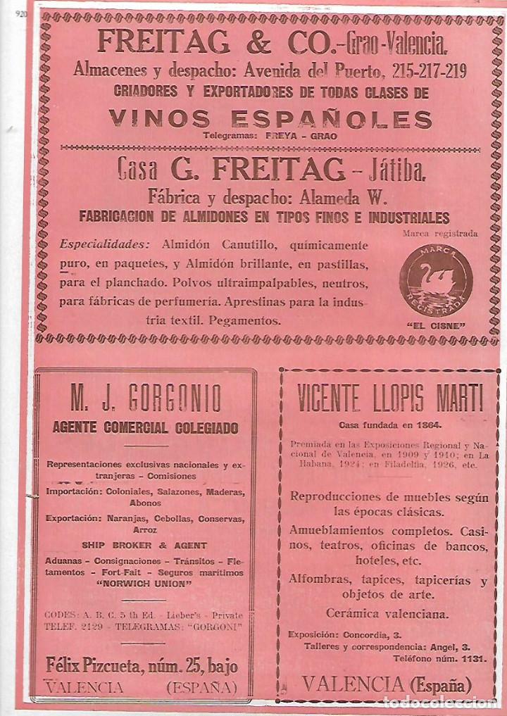 Collecting paper: A&Ntilde;O 1927 PUBLICIDAD FREITAG VINOS ESPA&Ntilde;OLES MARCA EL CISNE GRAO VALENCIA JATIVA XATIVA