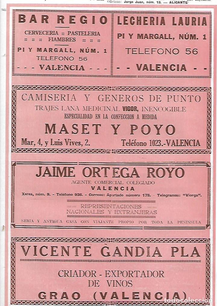 Collectionnisme: A&Ntilde;O 1927 PUBLICIDAD BAR REGIO CERVECERIA  VALENCIA LECHERIA LAURIA CAMISERIA MASET Y POYO
