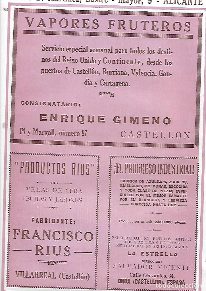 Sammelleidenschaft Papier: A&Ntilde;O 1927 PUBLICIDAD VAPORES FRUTEROS ENRIQUE GIMENO CASTELLON PRODUCTOS RIUS VELAS JABON VILLARREAL