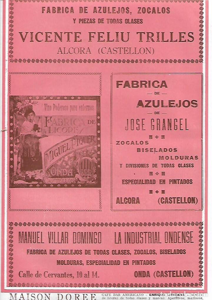 Sammelleidenschaft Papier: A&Ntilde;O 1927 PUBLICIDAD LICORES MIGUEL PIQUER ONDA AZULEJOS JOSE GRANGEL ALCORA CASTELLON