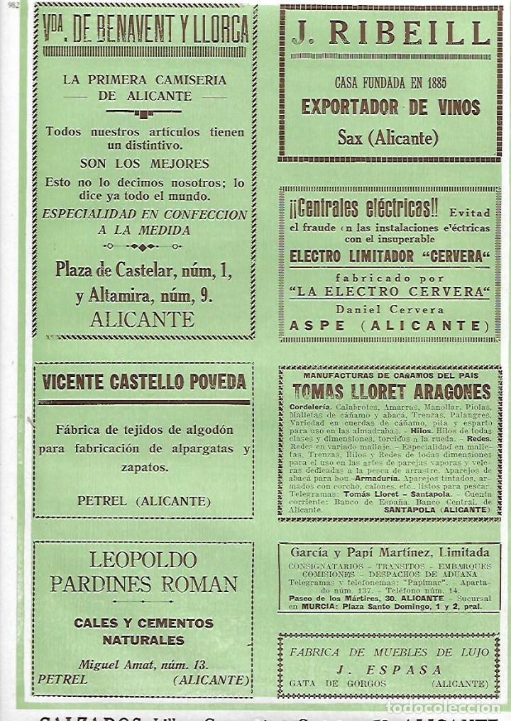 Collectionnisme: A&Ntilde;O 1927 PUBLICIDAD VIUDA BENAVENT Y LLORCA CAMISERIA ALICANTE EXPORTADOR VINOS J RIBEILL SAX