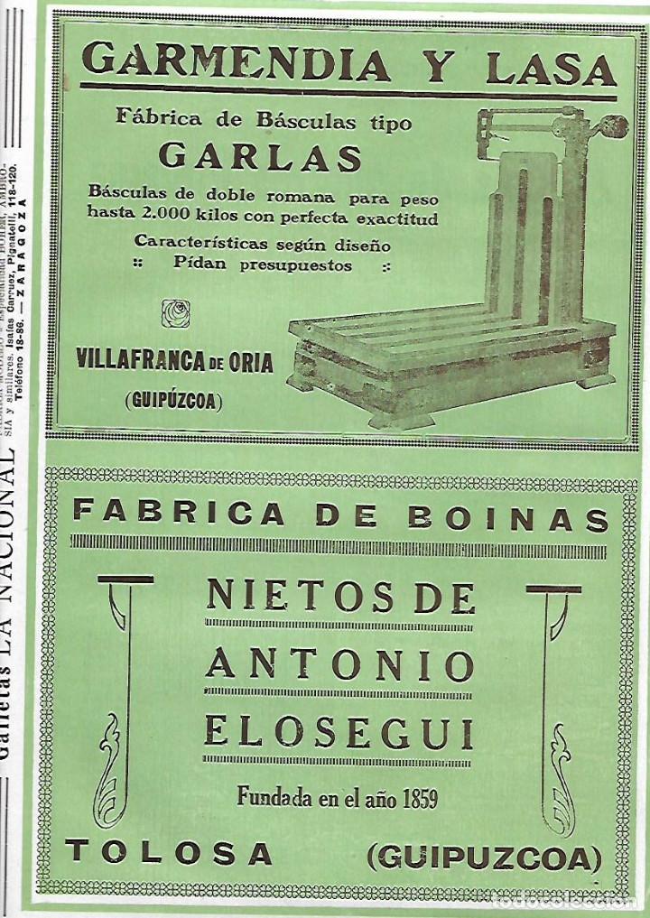 Collecting paper: A&Ntilde;O 1927 PUBLICIDAD GARMENDIA Y LASA FABRICA BASCULAS TIPO GARLAS VILLAFRANCA DE ORIA GUIPUZCOA