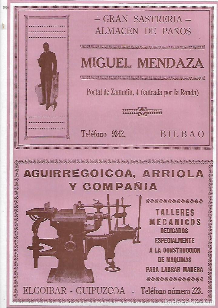 Coleccionismo: A&Ntilde;O 1927 PUBLICIDAD MIGUEL MENDAZA SASTERIA BILBAO AGUIRREGOICOA ARRIOLA ELGOIBAR TALLER MECANICO