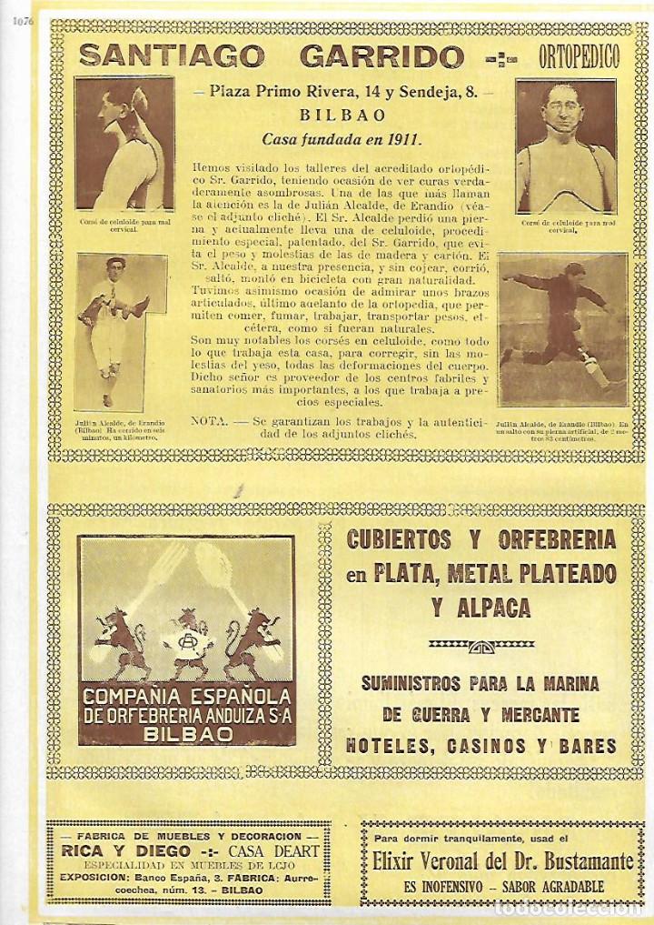 Collecting paper: A&Ntilde;O 1927 PUBLICIDAD SANTIAGO GARRIDO ORTOPEDIA BILBAO ORTOPEDICO ORFEBRERIA ANDUIZA BILBAO CUBIERTOS