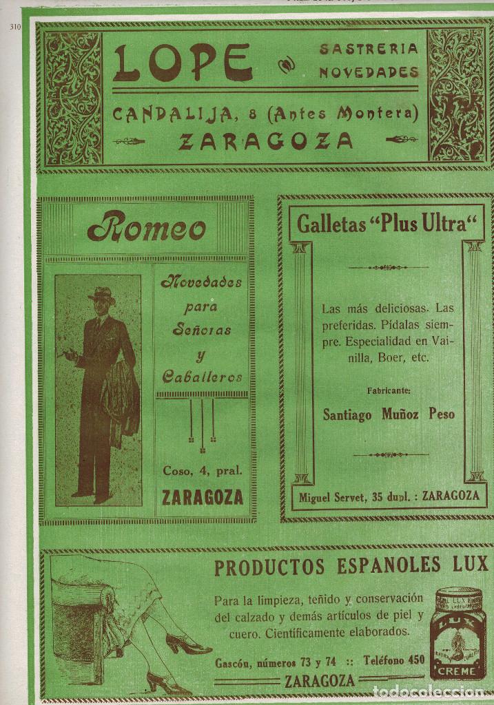 Collectionnisme: A&Ntilde;O 1927 PUBLICIDAD SASTRERIA LOPEZ ZARAGOZA ROMEO GALLETAS PLUS ULTRA SANTIAGO MU&Ntilde;OZ PESO