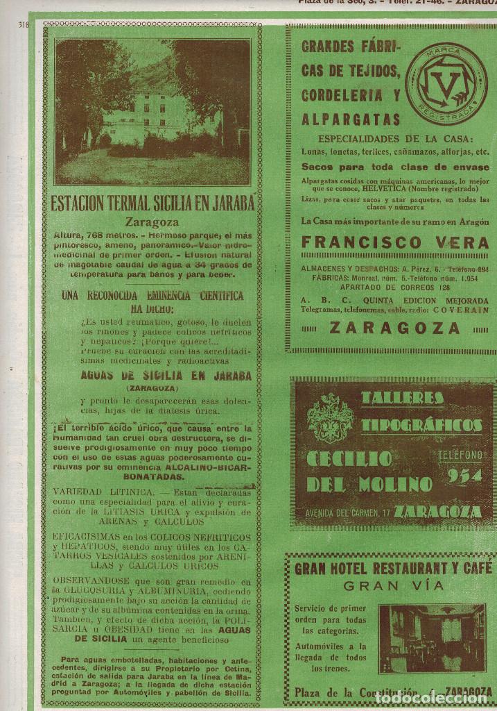 Sammelleidenschaft Papier: A&Ntilde;O 1927 PUBLICIDAD ESTACION TERMAL SICILIA EN JARABA ZARAGOZA AGUAS DE SICILIA HOTEL CAFE GRAN VIA