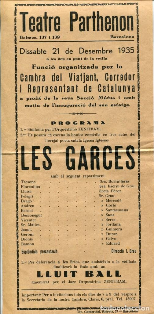 Sammelleidenschaft Papier: BARCELONA-TEATRE PARTHENON-LES GARCES-IGNASI IGLESIAS- A&Ntilde;O 1935