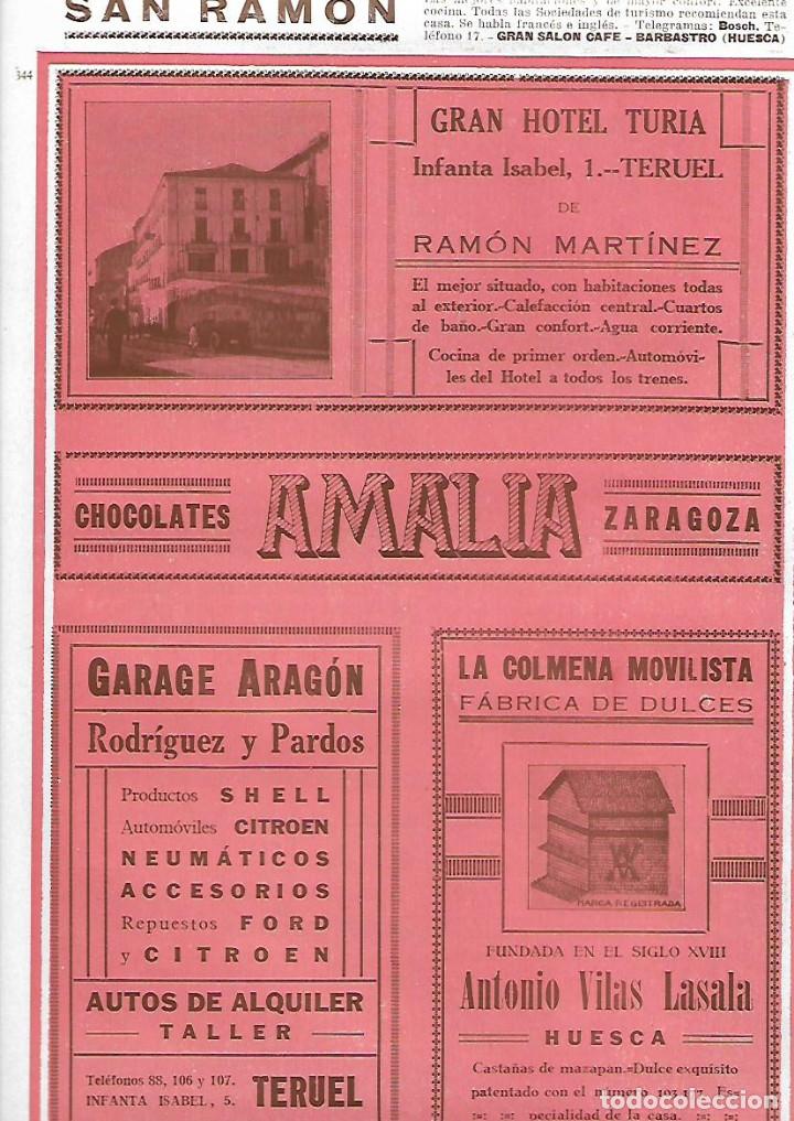 Colecionismo: A&Ntilde;O 1927 PUBLICIDAD HOTEL TURIA RAMON MARTINEZ TERUEL GARAGE ARAGON RODRIGUEZ Y PARDOS