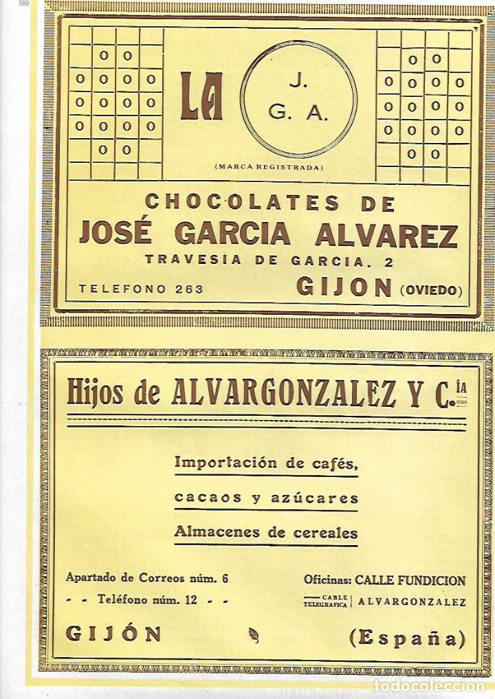 Colecionismo: A&Ntilde;O 1927 PUBLICIDAD LA J.G.A. CHOCOLATES JOSE GARCIA ALVAREZ GIJON CAFE HIJOS DE ALVARGONZALEZ CACAO
