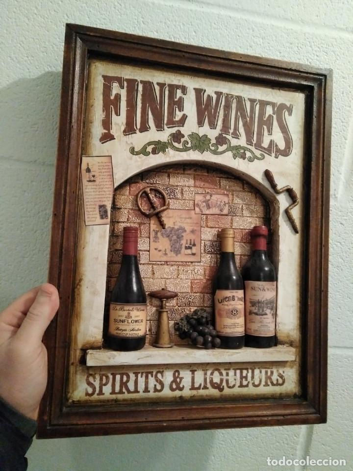 Coleccionismo: cuadro hecho en relieve fine wines sobre vinos y licores
