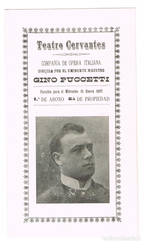 Coleccionismo: Teatro Cervantes M&aacute;laga 1907 Programa &oacute;pera AIDA, dirigida por Gino Puccetti