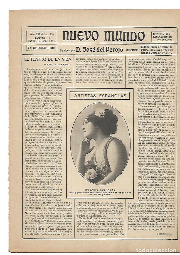 Colecionismo: A&Ntilde;O 1912 RECORTE PRENSA FOTOGRAFIA ROSARIO GUERRERO ACTRIZ ARTISTA ESPA&Ntilde;OLA TEATRO