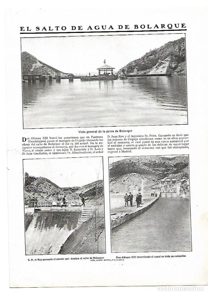 Collecting paper: A&Ntilde;O 1910 RECORTE PRENSA SALTO DE AGUA DE BONARQUE GUADALAJARA PANTANO PRESA VISITA REY ALFONSO XIII