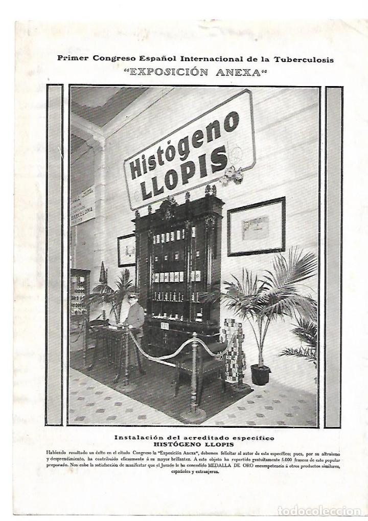 Collectionnisme: A&Ntilde;O 1910 RECORTE PRENSA PUBLICIDAD HISTOGENO LLOPIS EXPOSICION INTERNACIONAL TUBERCULOSIS