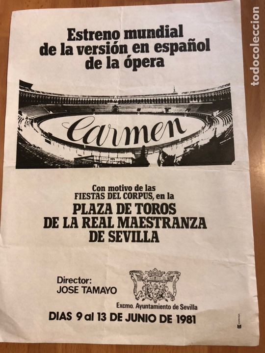 Coleccionismo: Programa teatro &oacute;pera Carmen plaza de toros de la maestranza sevilla.jose Tamayo 1981