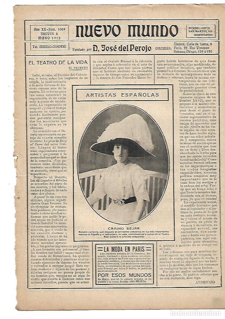 Collezionismo: A&Ntilde;O 1913 RECORTE PRENSA FOTOGRAFIA CAMINO BEJAR ARTISTA ESPA&Ntilde;OLA CANTANTE