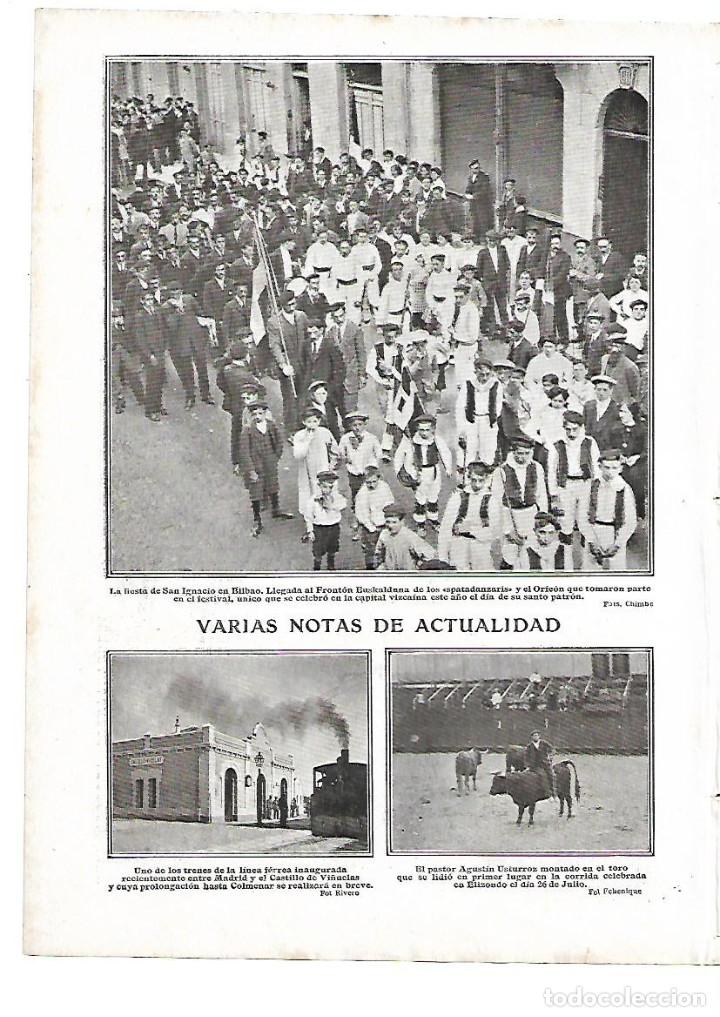 Coleccionismo: A&Ntilde;O 1910 RECORTE PRENSA BILBAO FIESTA SAN IGNACIO ESPATADANZARIS TREN MADRID CASTILLO DE VI&Ntilde;UELAS