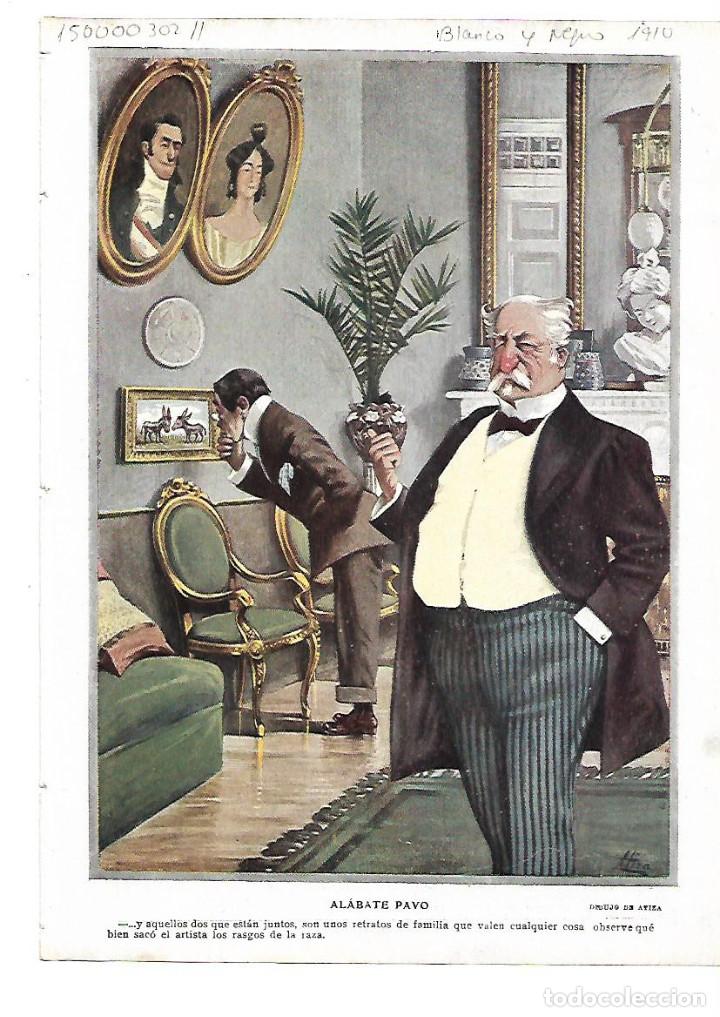 Sammelleidenschaft Papier: A&Ntilde;O 1910 RECORTE PRENSA DIBUJO PINTURA ALABATE PAVO DIVERTIDO DIBUJO DE ATIZA LAMINA