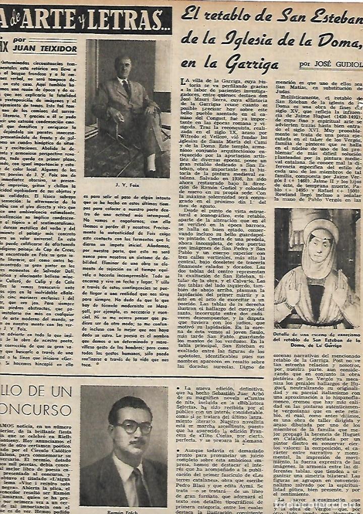 Collezionismo: A&Ntilde;O 1954 RECORTE PRENSA RETABLO SAN ESTEBAN RETAULE SANT ESTEVE IGLESIA DE LA DOMA LA GARRIGA