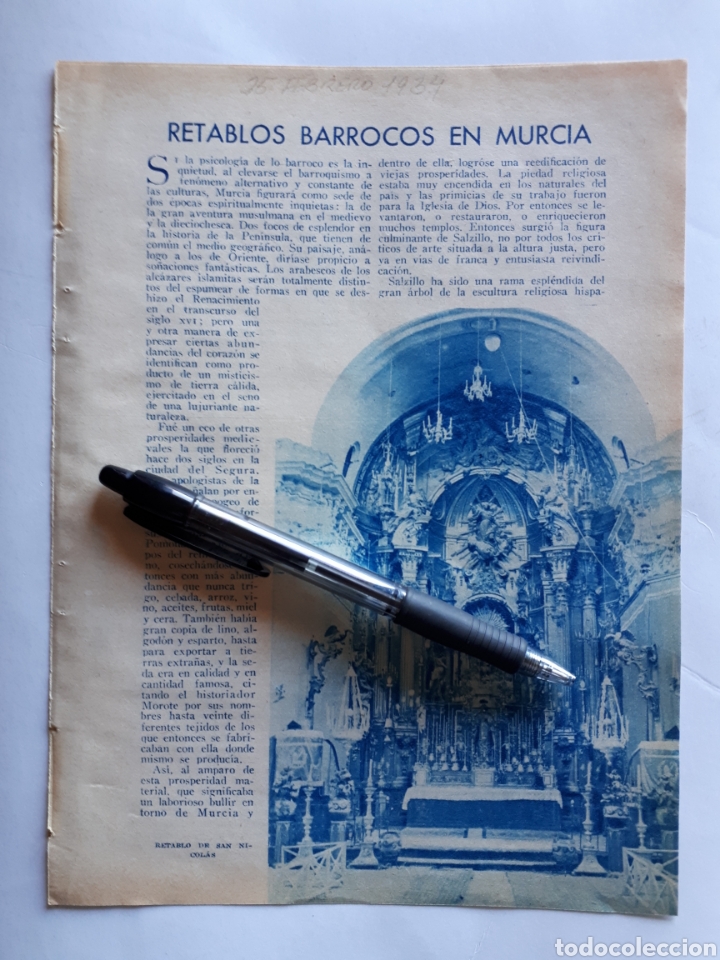 Coleccionismo: Retablos Barrocos en Murcia / Publicidad. 1934