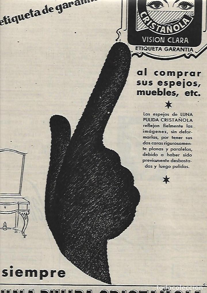 Sammelleidenschaft Papier: A&Ntilde;O 1954 RECORTE PRENSA PUBLICIDAD LUNA PULIDA CRISTA&Ntilde;OLA ESPEJOS CRISTAL