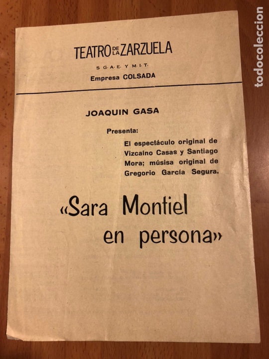 Coleccionismo: Programa teatro de la zarzuela sara sarita Montiel en persona.joaquin gasa 1969
