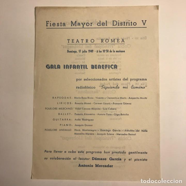 1949 Teatro Romea. Programa de mano. Gala infantil benefica 15,6x21,5 cm