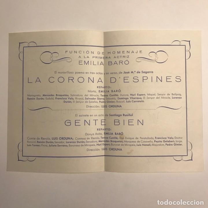 1952 Teatro Romea. Programa de mano. Emilia Baró. La corona d'espines 13,8x19,6 cm