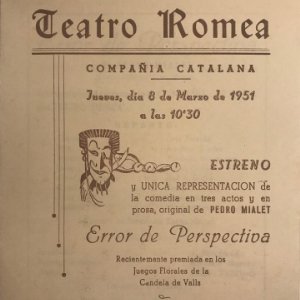 1951 Teatro Romea. Programa de mano. Error de Perspectiva 13,7x16,2 cm