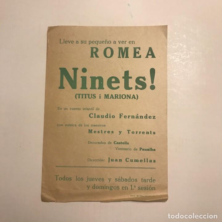 Teatro Romea. Programa de mano. Ninets! Claudio Fernandez. Mestres y Torrents. Juan Comellas
