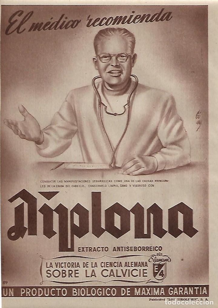 Collectionnisme: A&Ntilde;O 1955 RECORTE PRENSA PUBLICIDAD DIPLOMA EXTRACTO ANTISEBORREICO CALVICIE