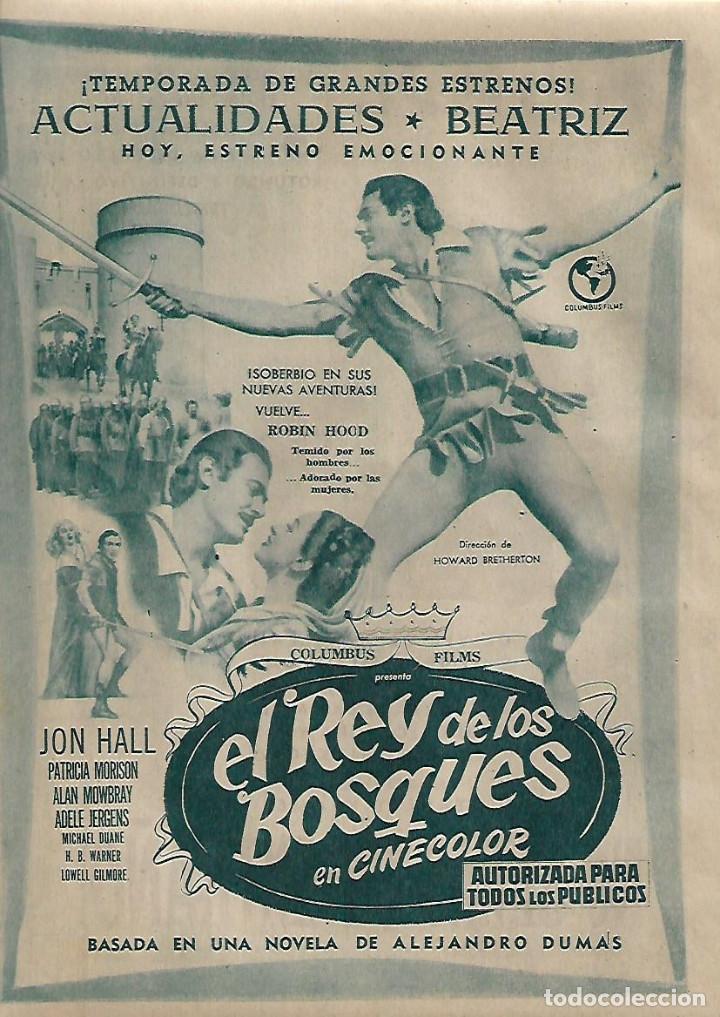 Collectionnisme: A&Ntilde;O 1955 RECORTE PRENSA PUBLICIDAD CINE PELICULA EL REY DE LOS BOSQUES ACTUALIDADES BEATRIZ