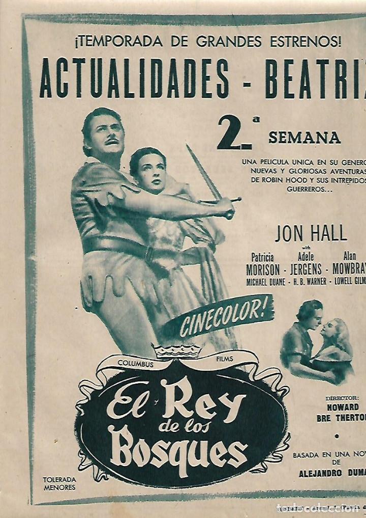 Collezionismo: A&Ntilde;O 1955 RECORTE PRENSA PUBLICIDAD CINE PELICULA EL REY DE LOS BOSQUES ACTUALIDADES BEATRIZ
