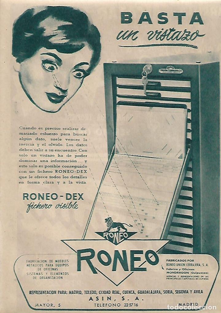 Sammelleidenschaft Papier: A&Ntilde;O 1955 RECORTE PRENSA PUBLICIDAD FICHERO VISIBLE RONEO DEX