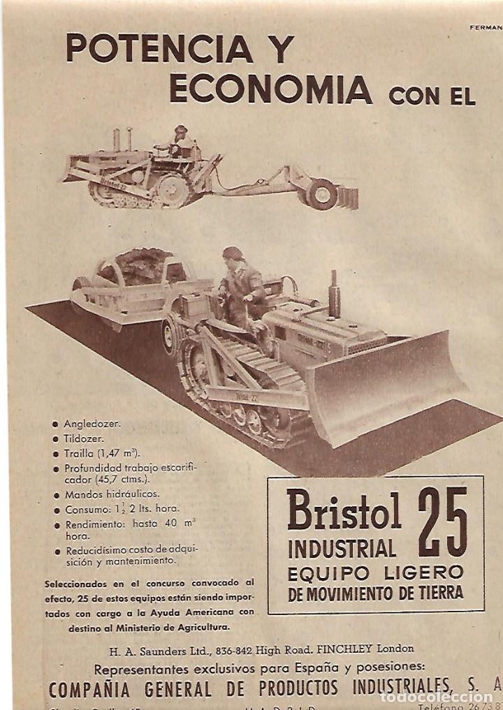 Coleccionismo: A&Ntilde;O 1955 RECORTE PRENSA PUBLICIDAD BRISTOL 25 MAQUINARIA MOVIMIENTO DE TIERRA EQUIPO LIGERO