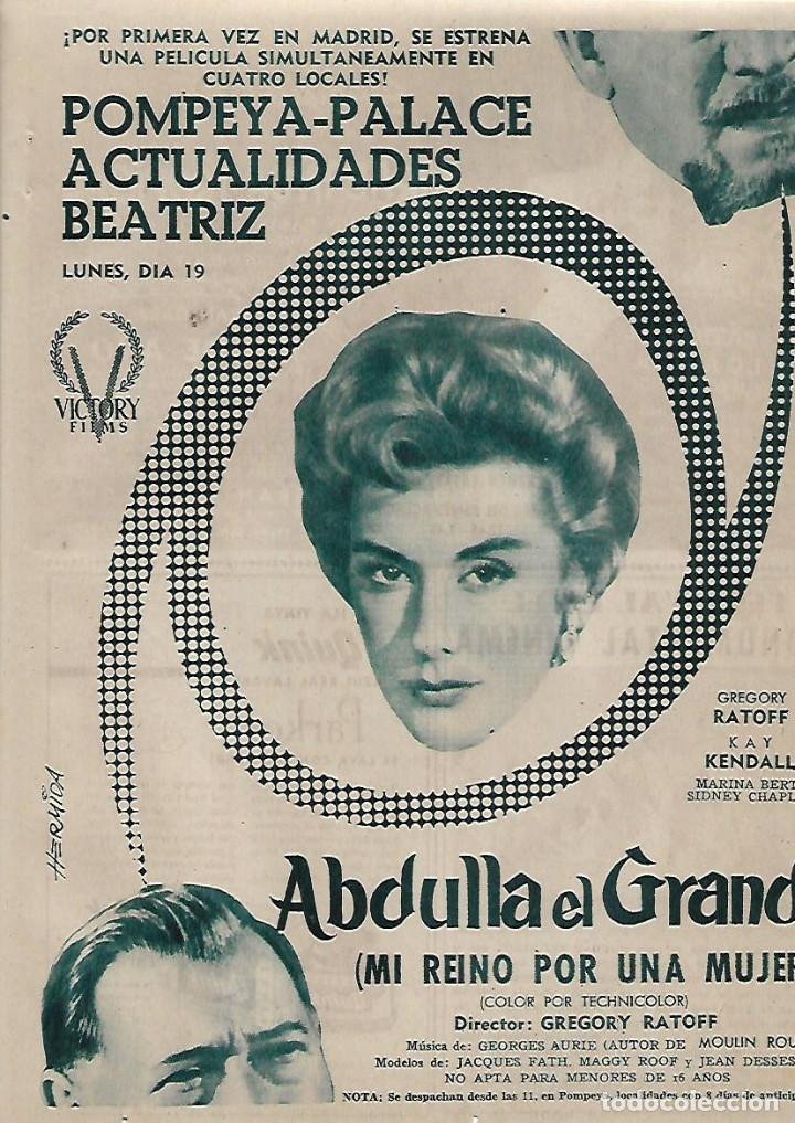 Sammelleidenschaft Papier: A&Ntilde;O 1955 RECORTE PRENSA PUBLICIDAD CINE PELICULA ABDULLA EL GRANDE MI REINO POR UNA MUJER