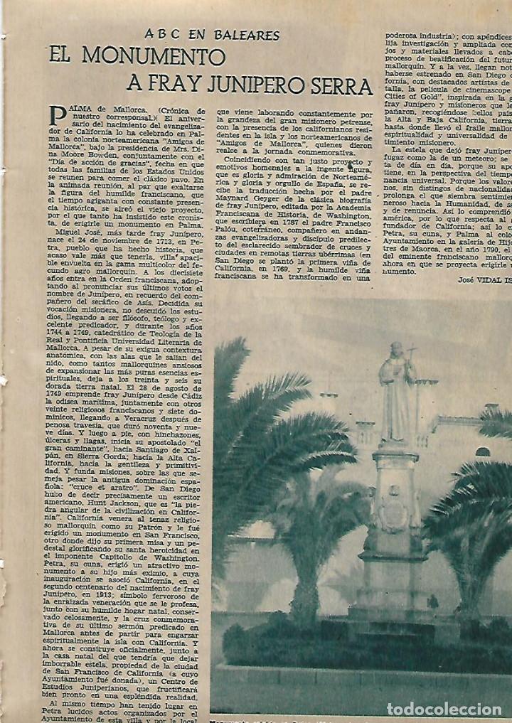 Collezionismo: A&Ntilde;O 1955 RECORTE PRENSA PETRA MALLORCA MONUMENTO A FRAY JUNIPERO SERRA