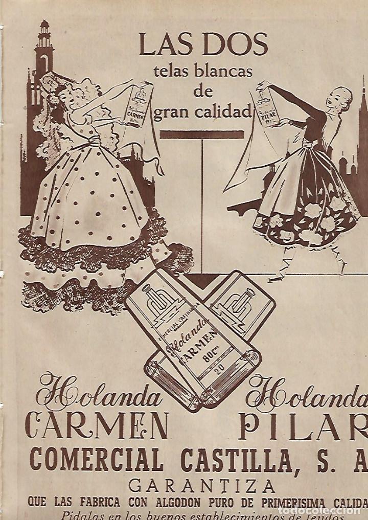 Sammelleidenschaft Papier: A&Ntilde;O 1955 RECORTE PRENSA PUBLICIDAD TELA BLANCA ALGODON HOLANDA CARMEN PILAR COMERCIAL CASTILLA