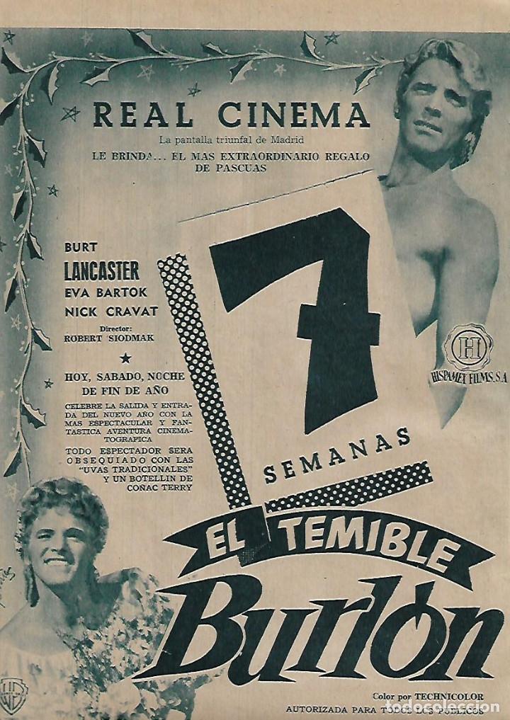 Collezionismo: A&Ntilde;O 1955 RECORTE PRENSA PUBLICIDAD CINE PELICULA EL TEMIBLE BURLON BURT LANCASTER REAL CINEMA