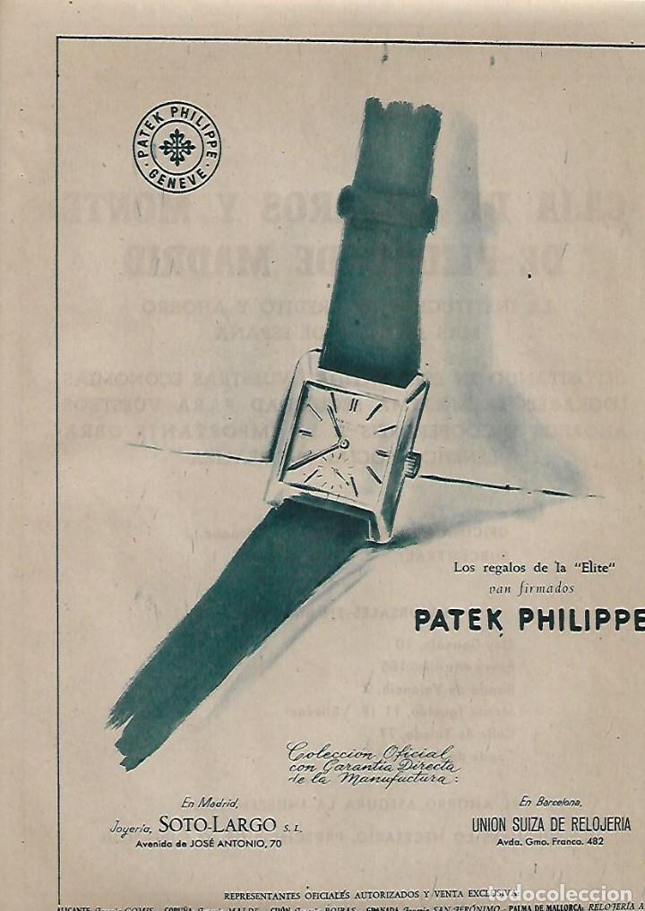 Coleccionismo: A&Ntilde;O 1955 RECORTE PRENSA PUBLICIDAD RELOJ PATEK PHILIPPE JOYERIA SOTO LARGO