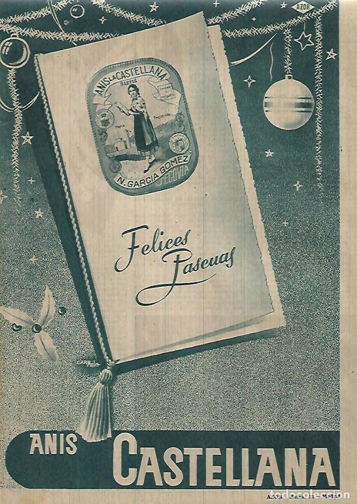 Colecionismo: A&Ntilde;O 1955 RECORTE PRENSA PUBLICIDAD BEBIDAS ANIS CASTELLANA FELICITACION DE NAVIDAD GARCIA GOMEZ