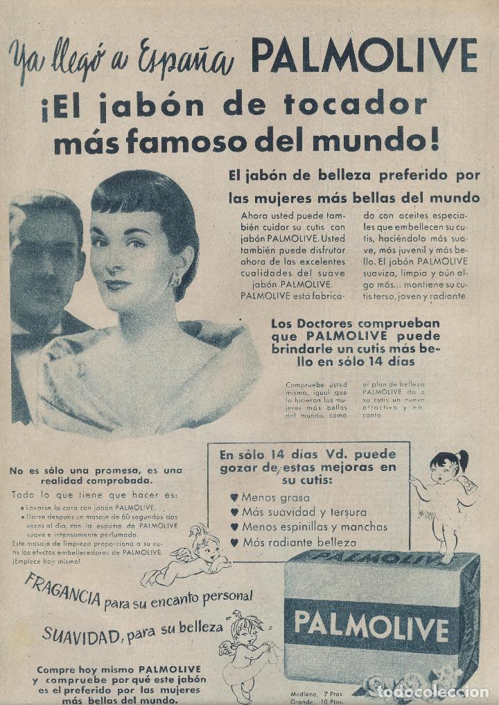 Collezionismo: A&Ntilde;O 1955 RECORTE PRENSA PUBLICIDAD PASTILLA DE JABON DE TOCADOR PALMOLIVE