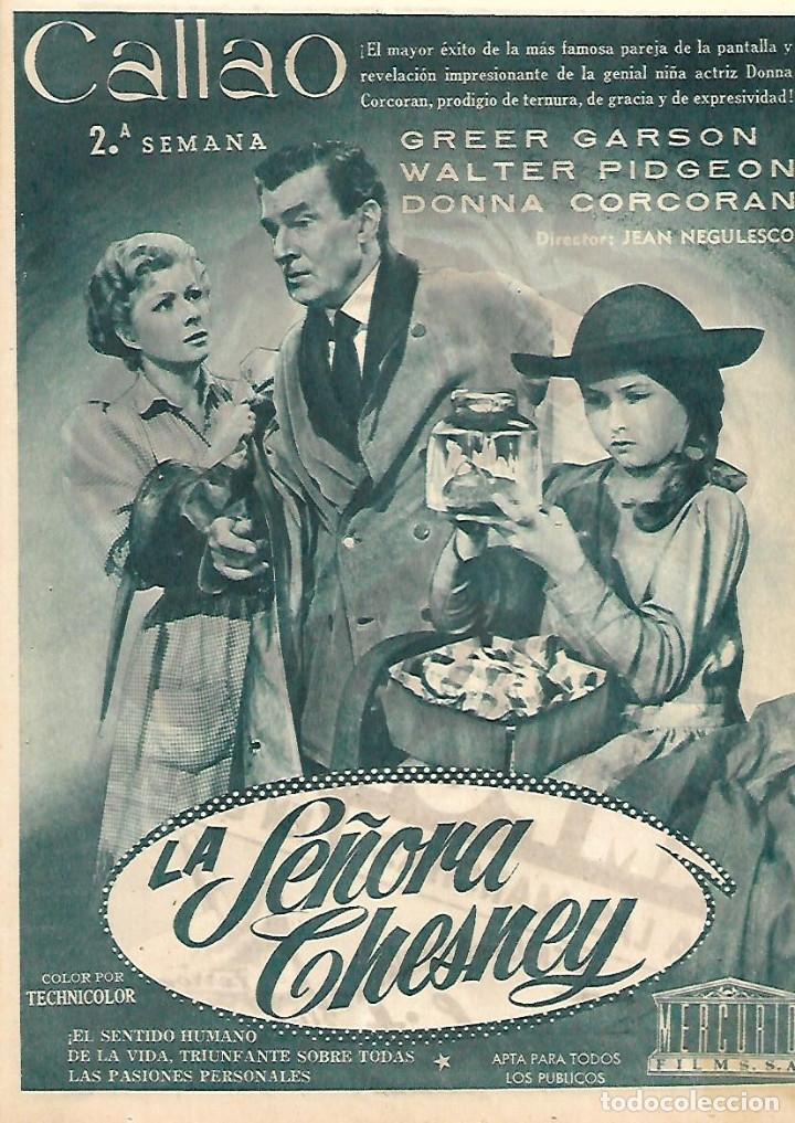 Colecionismo: A&Ntilde;O 1955 RECORTE PRENSA PUBLICIDAD CINE PELICULA LA SE&Ntilde;ORA CHESNEY GREER GARSON CINE CALLAO