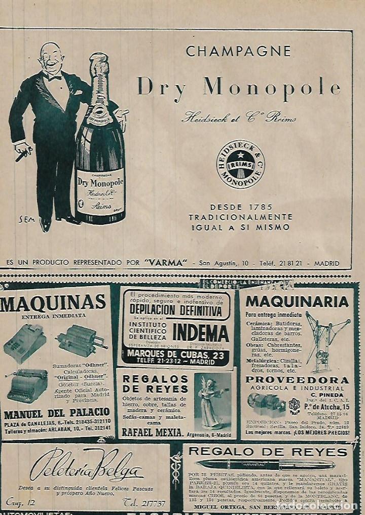 Colecionismo: A&Ntilde;O 1955 RECORTE PRENSA PUBLICIDAD BEBIDAS DRY MONOPOLE CHAMPAGNE CHAMPAN CAVA VARMA