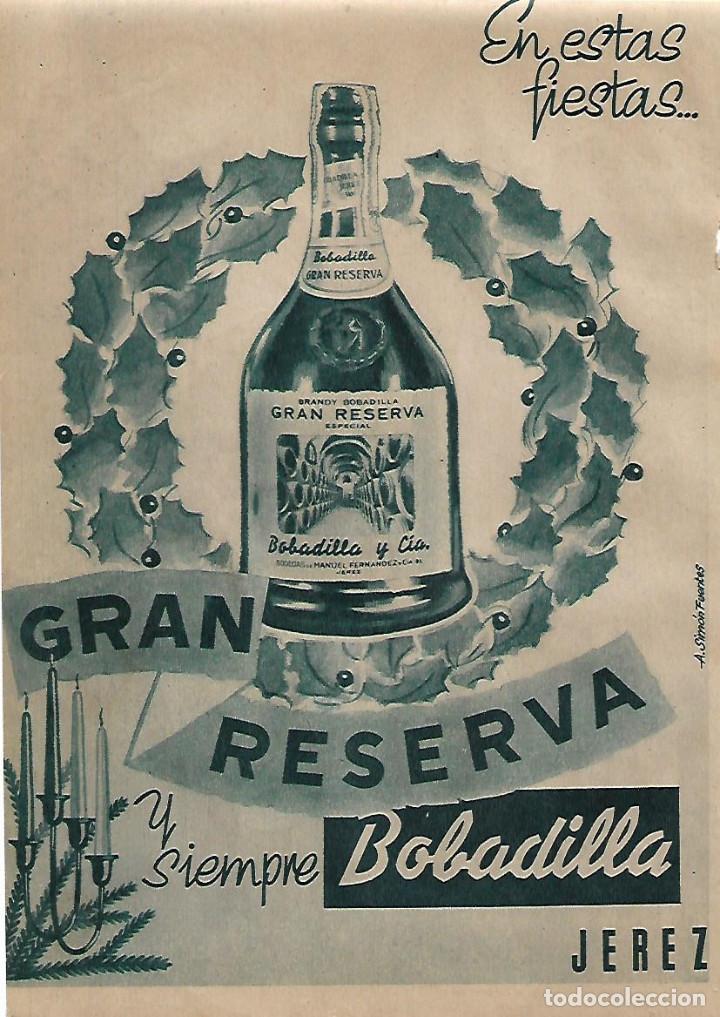 Sammelleidenschaft Papier: A&Ntilde;O 1955 RECORTE PRENSA PUBLICIDAD BEBIDAS BRANDY GRAN RESERVA BOBADILLA  MANUEL FERNANDEZ JEREZ